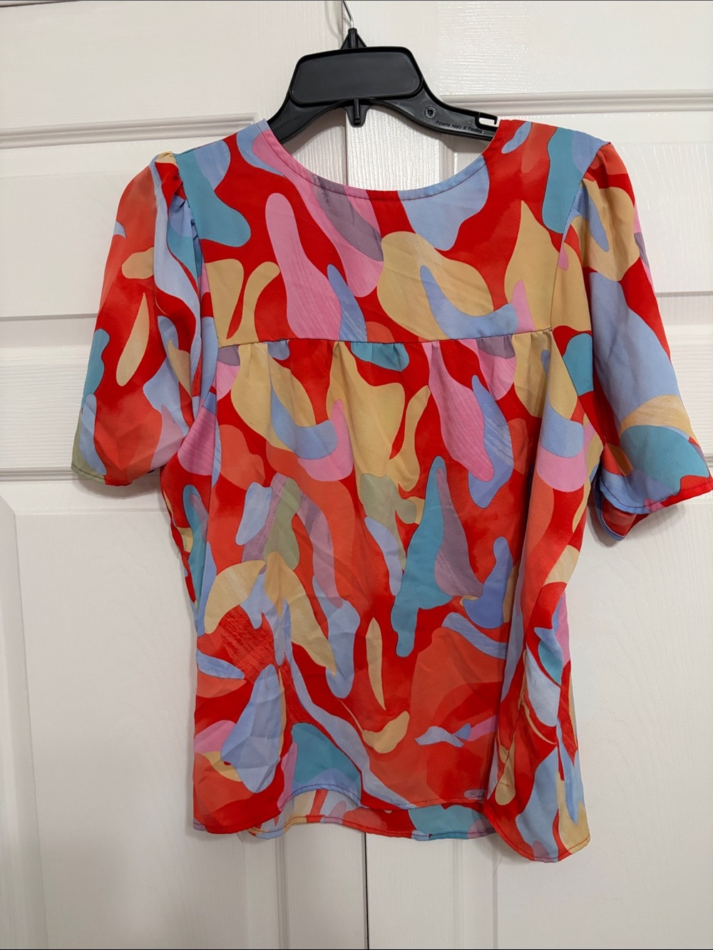 Colorful Abstract Print Women’s Blouse - Red Multi